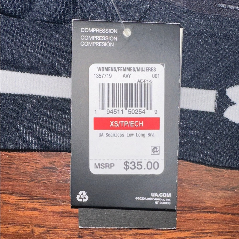 NWT Under Armour Seamless Light Support Black and White Sports Bra (XS) - Picture 4 of 6